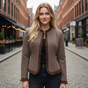 Kasper Brown Women's Blazer with Fringe Detail - Size 8